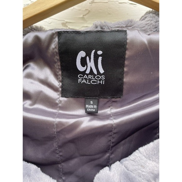 CHI BY CARLOS FALCHI VEST Sz Small GRAY FAUX FUR DRAPED OPEN FRONT - Picture 3 of 5